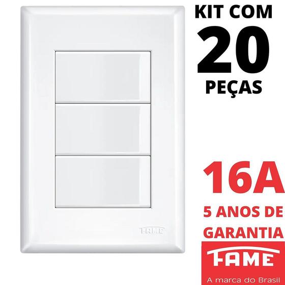 Imagem de 20un Interruptor Simples 3 Teclas 16A Com Placa 4x2 Evidence FAME