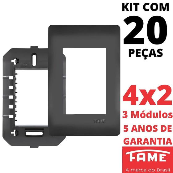 Imagem de 20un Placa 4X2 03 Módulos Com Suporte Habitat Black FAME