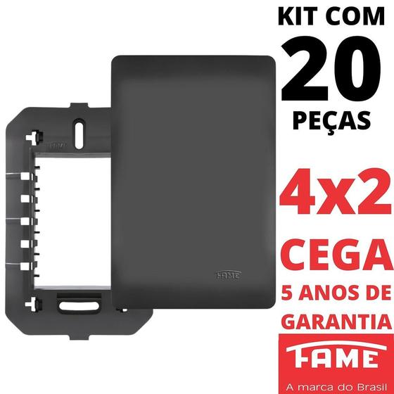 Imagem de 20un Placa 4X2 Cega Com Suporte Habitat Black FAME