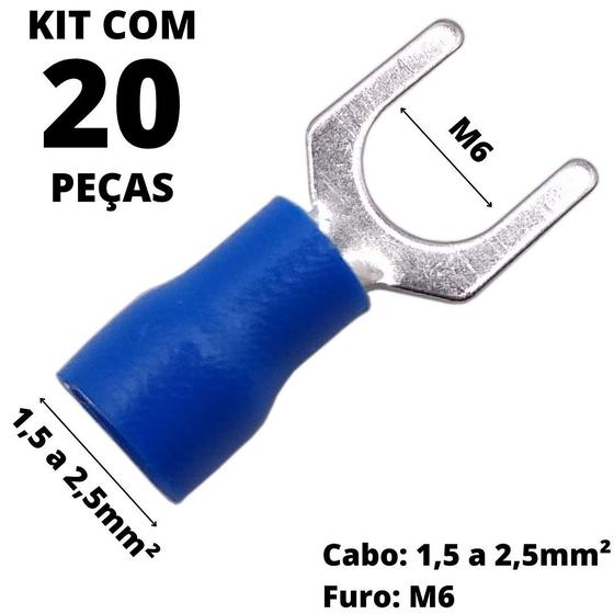 Imagem de 20un Terminal Forquilha Garfo Azul 1,5-2,5mm² M6 SV2-6