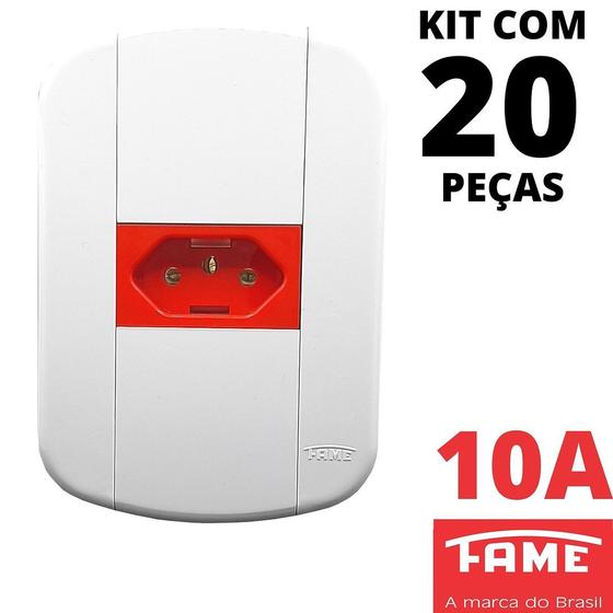 Imagem de 20un Tomada Padrão 2P+T 10A 220V Vermelha Com Placa Blanc Mais FAME