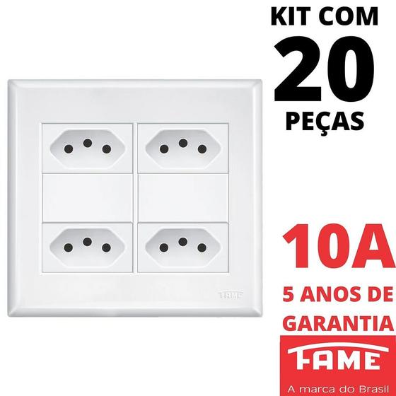 Imagem de 20un Tomada Padrão Quádrupla 2P+T 10A 4X4 Com Placa Evidence FAME