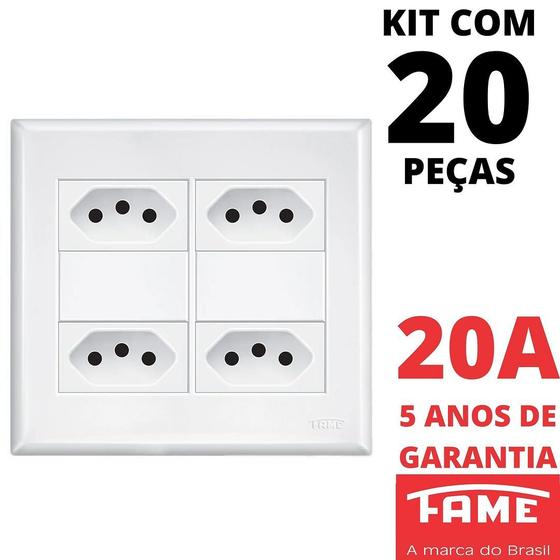 Imagem de 20un Tomada Padrão Quádrupla 2P+T 20A 4X4 Com Placa Evidence FAME