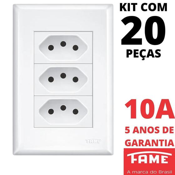 Imagem de 20un Tomada Padrão Tripla 2P+T 10A Com Placa Evidence FAME