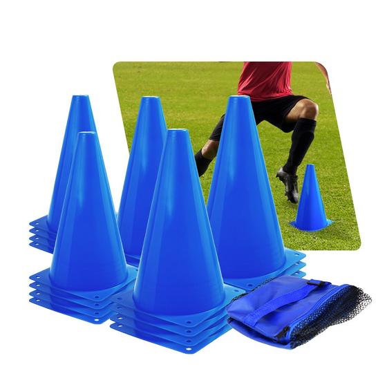 Imagem de 20x cones de agilidade 23cm azul Futebol e Cross e bolsa