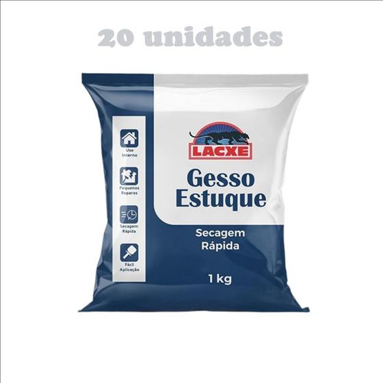 Imagem de 20x Gesso Estuque Secagem Rapida Pequenos Reparos 1kg Lacxe