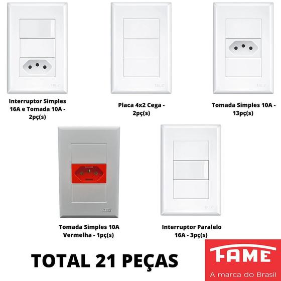 Imagem de 21un Tomadas Interruptores 4x2 Com Placa Evidence FAME