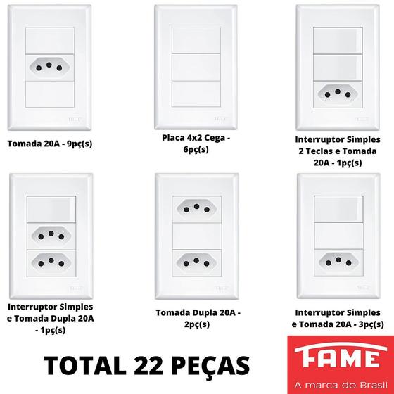 Imagem de 22un Tomadas Interruptores 4x2 Com Placa Evidence FAME K149