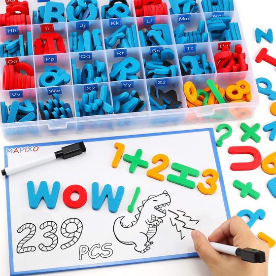 Imagem de 235 Pcs Número de letra magnética com placa de ímã, 2 caneta magnética apagada e caixa de armazenamento, espuma ABC Alphabet Gift for Fridge Fridge, Board Toy for Toddler Kid Spelling & Learning Game