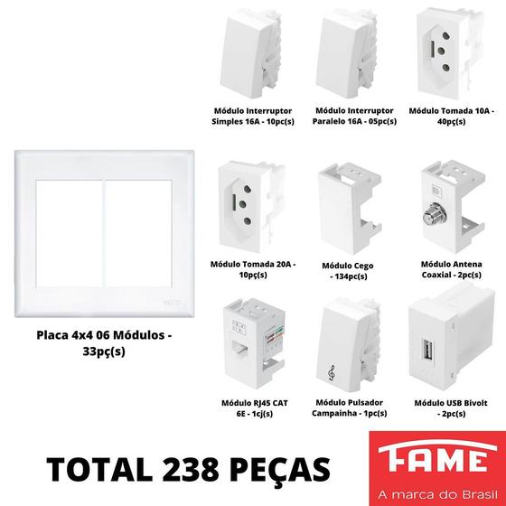 Imagem de 238un Placas 4x4 Tomadas e Interruptores Linha Evidence FAME