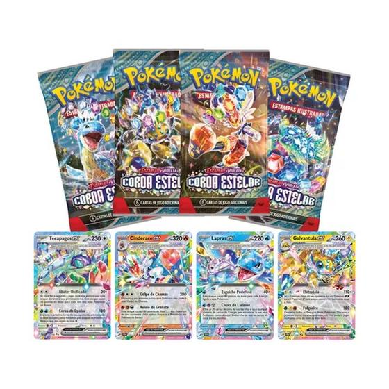 Imagem de 24 Cartas Pokémon Brilhantes Nacionais Coroa Estelar e Raras