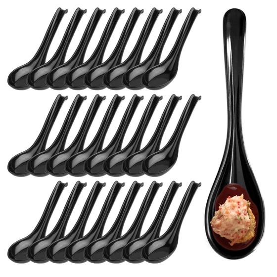 Imagem de 24 Colher Japonesa Melamina Preto Gourmet Oriental Sopas