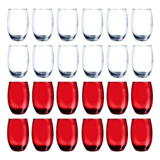 Imagem de 24 Copos de Vidro 450ML Vermelho e Transparente Redondo