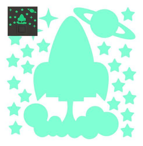 Imagem de 24 Img Adesivos Brilha no Escuro Fosforescentes Foguete, Estrelas Interruptor - Decoração Quarto Infantil