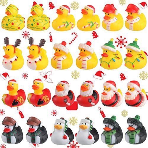 Imagem de 24 PCes Holiday Rubber Duckies Vinil Natal Pato de borracha Divertido Banheira Brinquedos para Menina Menino Natal Festa de Natal Favores Presentes Aniversário Chá de Bebê Atividade de Piscina de Verão