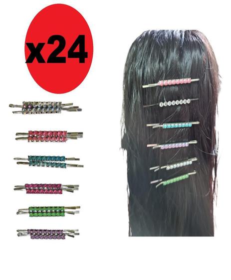 Imagem de 24 Presilhas Grampo De Metal E Strass Para Cabelo Colorido