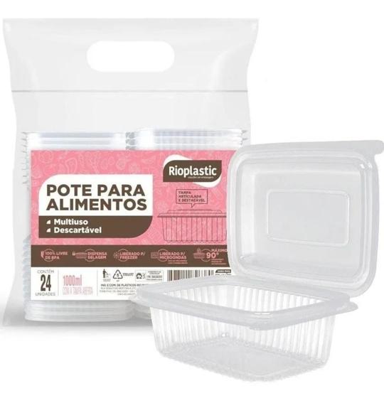 Imagem de 24 Un Pote Marmita Retangular 1000ML Descartável Fitness Fit Freezer Microondas - Rioplastic