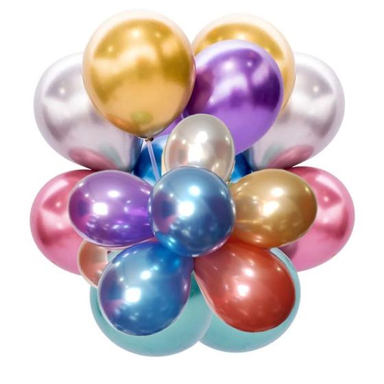 Imagem de 25 Bexigas Decoração festa cromados balões nº5 metálicos