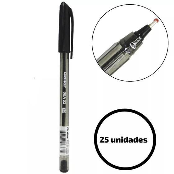 Imagem de 25 canetas esferográficas pretas tradicional escrita 1.0 mm para escola/escritório