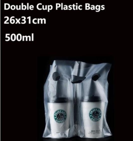 Imagem de 25 Porta copo Sacola Delivery transparente 2 Copos - Ideal para Doces, café e bebidas