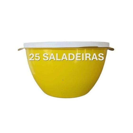 Imagem de 25 Saladeiras com tampa 1400 ml - bacia - tigela - bowls de plástico amarelo