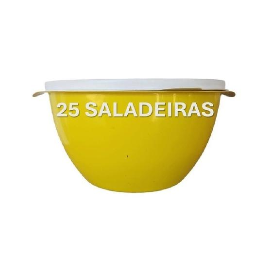 Imagem de 25 Saladeiras com tampa 3000 ml - bacia - tigela - bowls de plástico amarelo