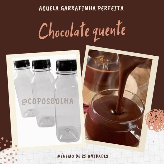 Imagem de 25 uni Garrafa PET quadrada 300ml para chocolate, suco e vitamina com tampa