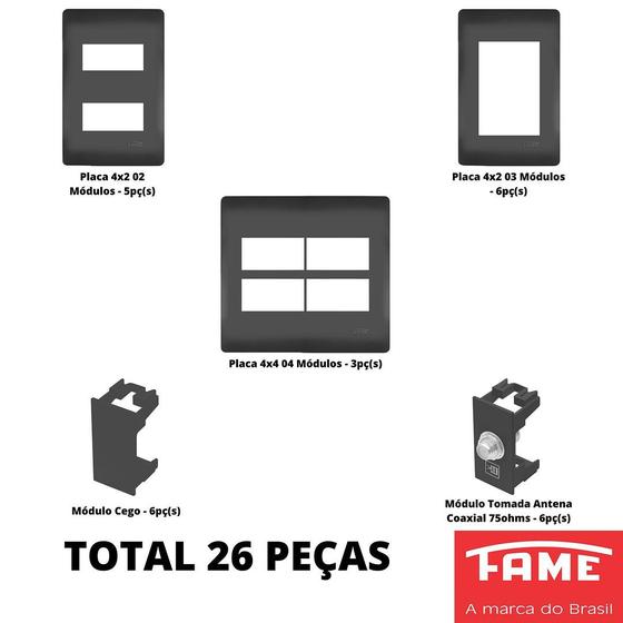 Imagem de 26un Placa 4x2 4x4 Módulo Com Suporte Habitat Black FAME K35