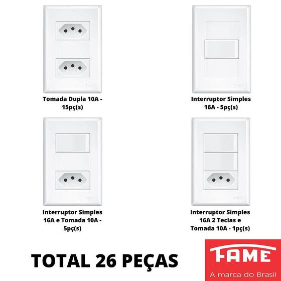 Imagem de 26un Tomadas Interruptores Com Placa 4x2 Placa Evidence FAME