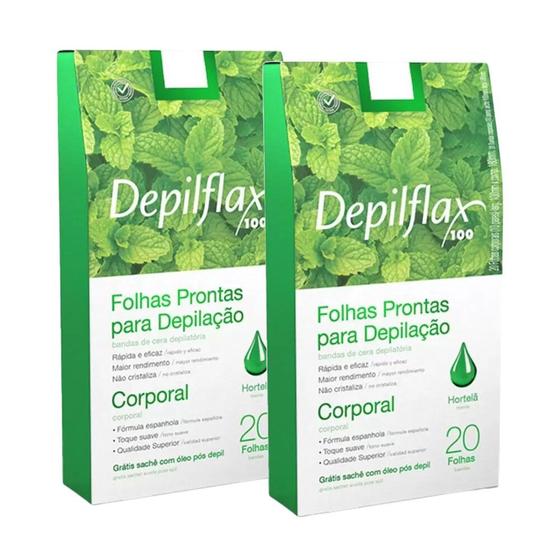 Imagem de 2cx Folhas Prontas Depilação Corporal Depilflax Hortelã 20u