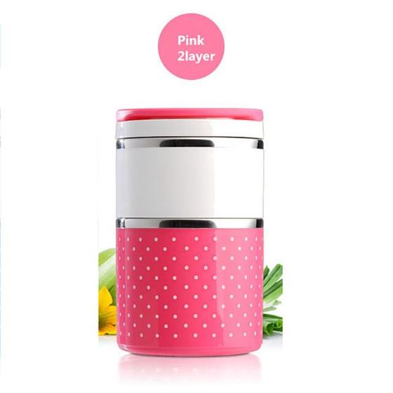 Imagem de 2LAYER PINK Cute Thermal Lunch Box Bento Box Cartoon Leakof Food Storage Container Inoxidável Aço Inoxidável para crianças estudantes mulheres presentes Lancheiras