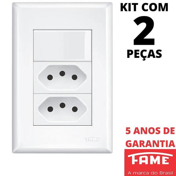 Imagem de 2un Interruptor Paralelo Three Way 16A e Tomada Dupla Padrão 2P+T 10A Com Placa Evidence FAME