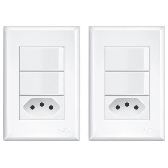 Imagem de 2un Interruptor Simples 16A Paralelo Three Way 16A e Tomada Padrão 2P+T 10A Com Placa Evidence FAME