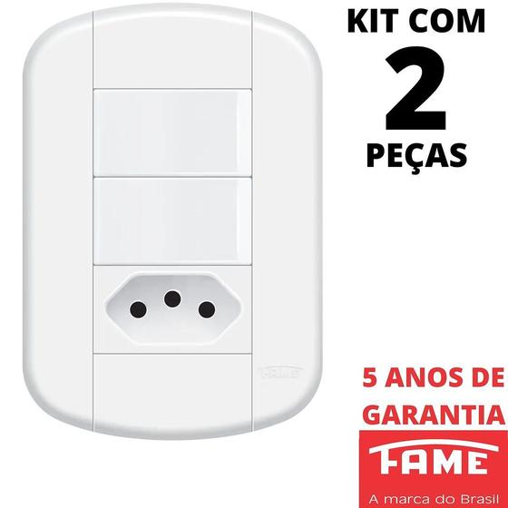 Imagem de 2un Interruptor Simples 2 Teclas 16A e Tomada Padrão 2P+T 10A Com Placa Blanc Mais FAME