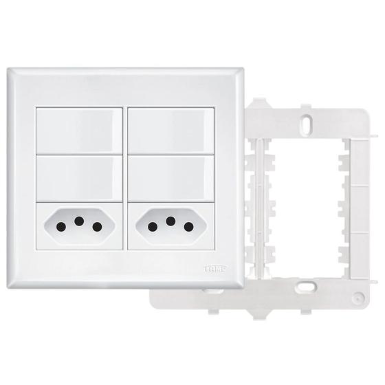 Imagem de 2un Interruptor Simples 4 Teclas 16A e Tomada Padrão Dupla 2P+T 20A Com Placa Evidence FAME
