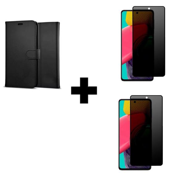 Imagem de 2UN Película Fosca Privacidade + Capa Capinha Carteira Flip Para Samsung Galaxy A55 Cor:Preto