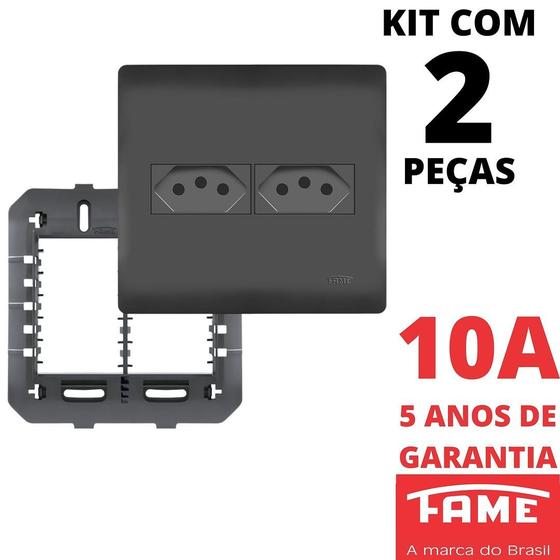 Imagem de 2un Tomada Padrão Dupla 2P+T 10A 4X4 Com Placa Habitat Black FAME