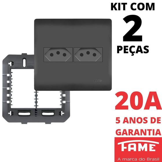 Imagem de 2un Tomada Padrão Dupla 2P+T 20A 4X4 Com Placa Habitat Black FAME