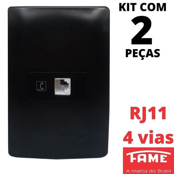 Imagem de 2un Tomada Telefone RJ11 4 Vias Com Placa Habitat Black FAME