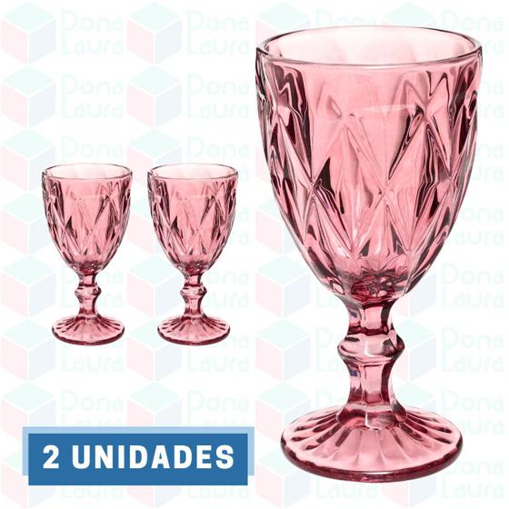 Imagem de 2UNI Taça Diamante Copos Vidro Lilás 300ml Suco Vinho Água