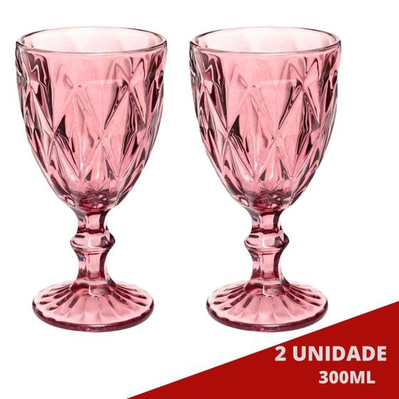 Imagem de 2UNI Taça Diamante Copos Vidro Lilás 300ml Suco Vinho Água