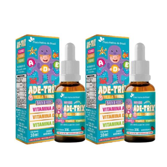 Imagem de 2x ADE-TRIX Kids Vitaminas A, D, E 30ml - Sabor Morango - Flora nativa do brasil