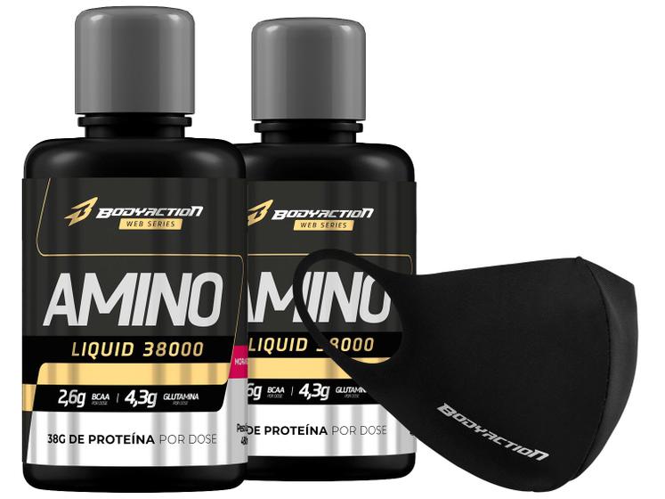 Imagem de 2x Amino Líquido 38g Proteína Dose 480ml + Máscara Bodyaction