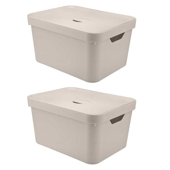 Imagem de 2x Caixa Plastica Multiuso 32L Organizadora OU Cube Bege