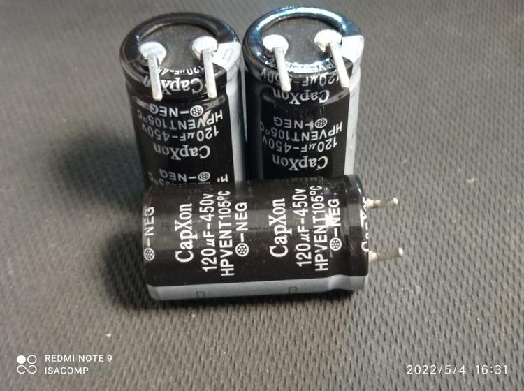 Imagem de 2x Capacitor Eletrolítico 120uf/450v Snap-in 105º 22x41mm