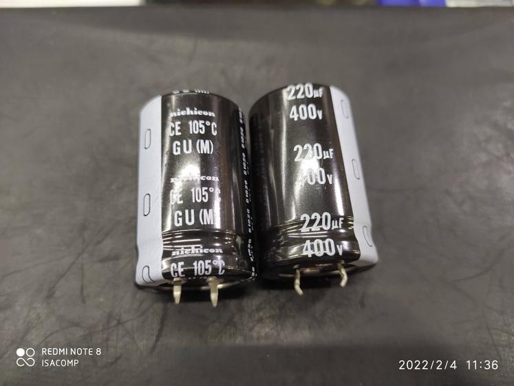 Imagem de 2x Capacitor Eletrolítico 220uf/400v Snap-in 105º 25x40mm