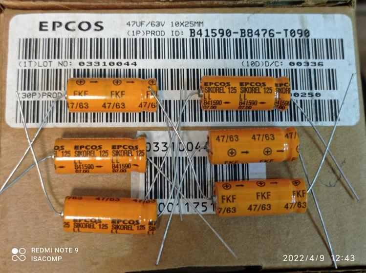 Imagem de 2x Capacitor Eletrolítico 47uf/63v Axial 125 10x25mm