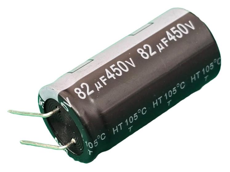 Imagem de 2x Capacitor Eletrolitico 82uf/450v 105 18x37mm Ht Hermei