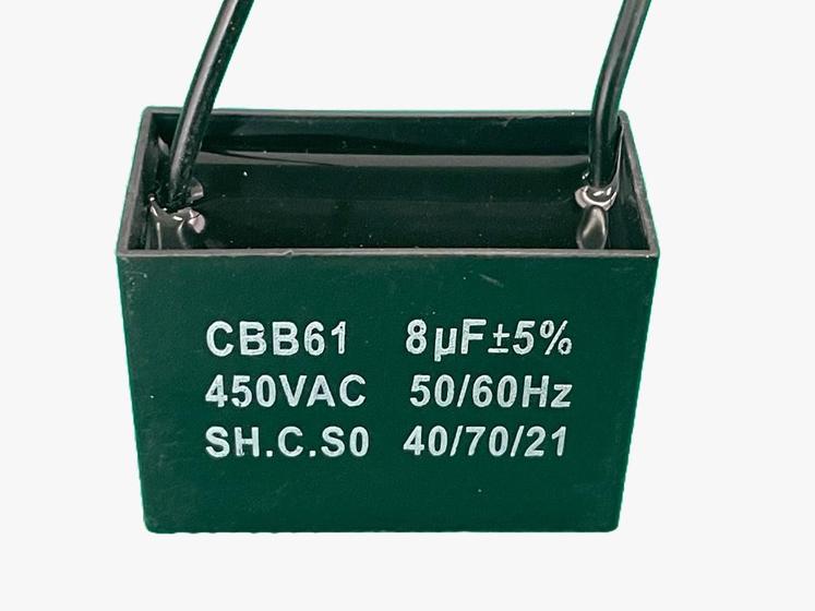 Imagem de 2x Capacitor Partida 8uf/450v Fio 47x23x35mm Cbb61