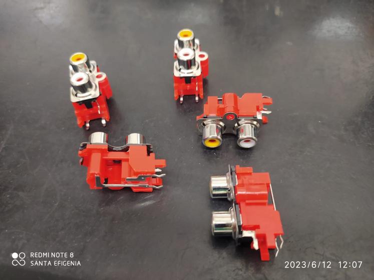 Imagem de 2x Conector Tomada Rca 2 Vias Vertical Femea 90 Pci
